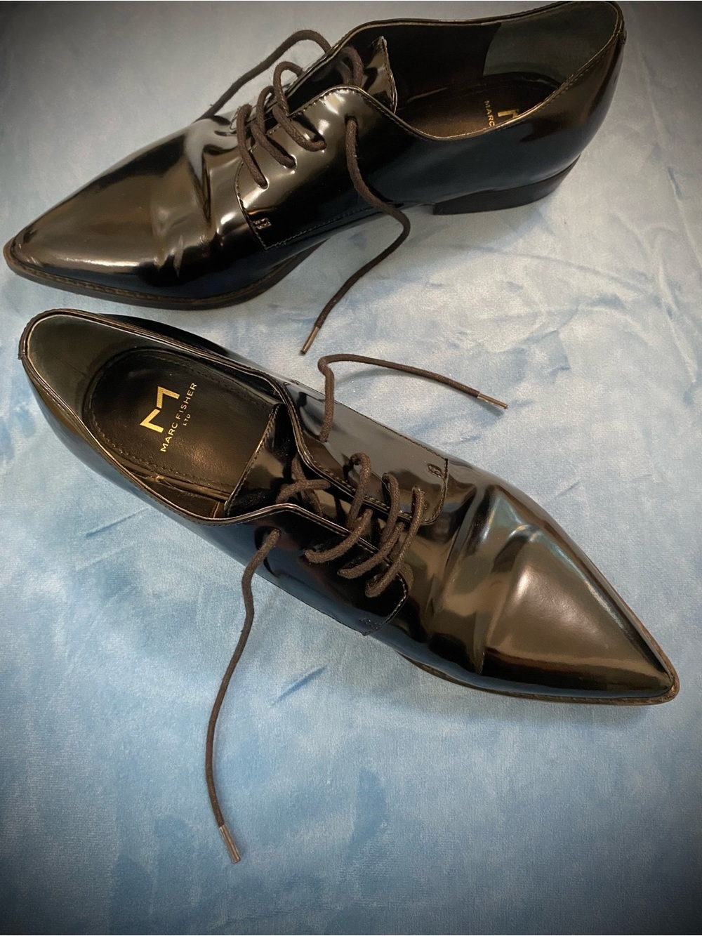 Marc Fisher Patent Leather Point Toe Oxfords “Finna”